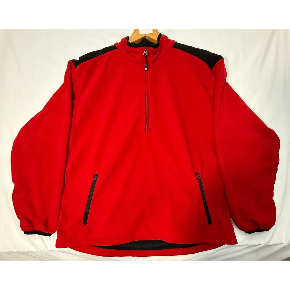 FootJoy DryJoys Red & Black Fleece Quarter-Zip Pullover – Men's Medium